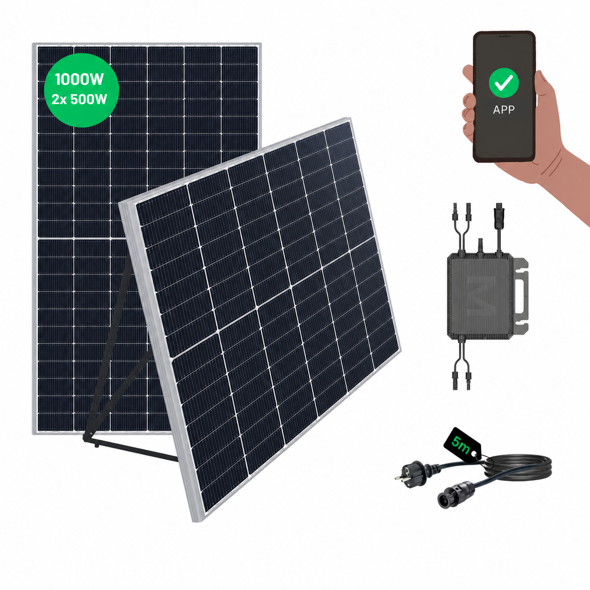 Sistem fotovoltaic pentru balcon cu două panouri bifaciale URECO de 500 W