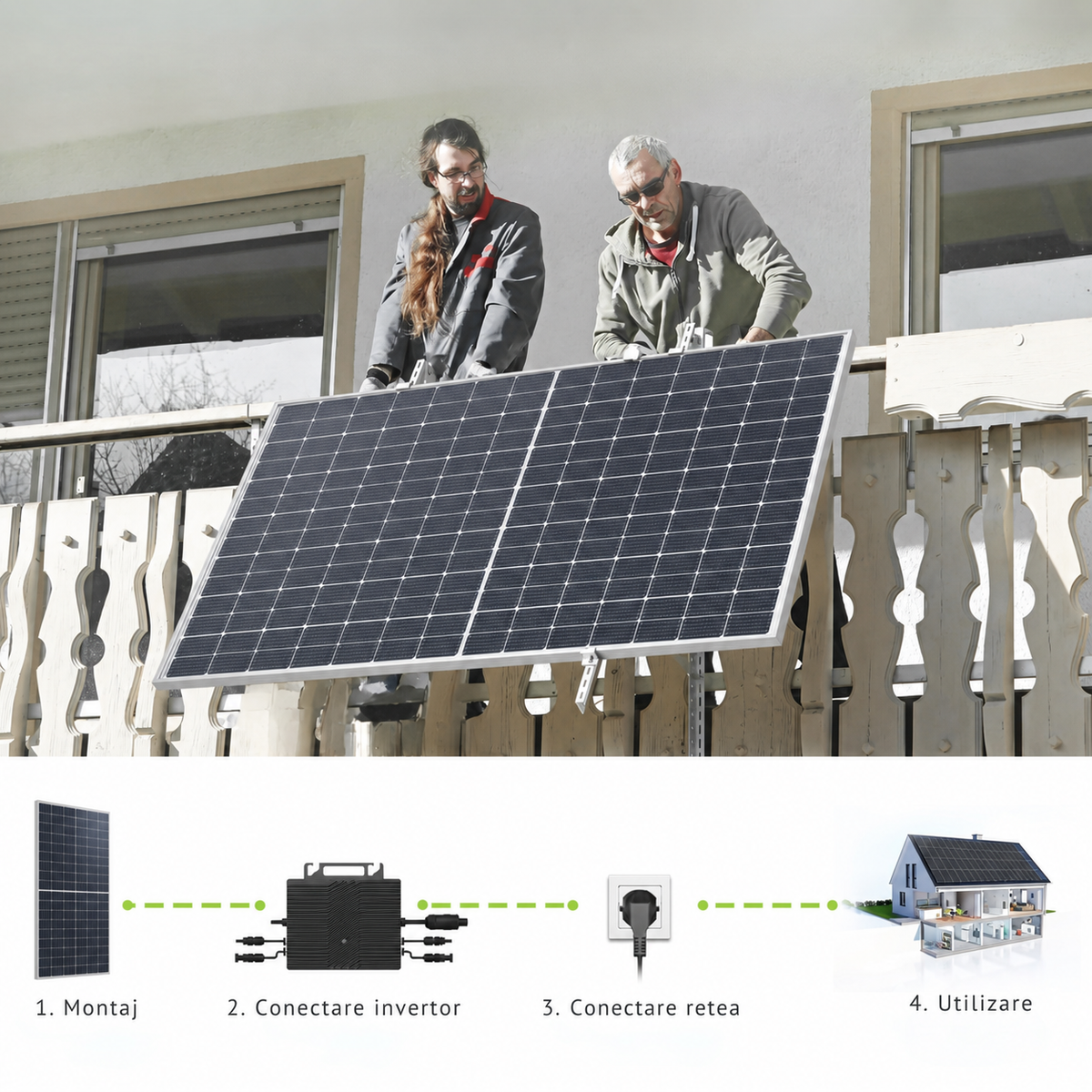 Montarea sistemului fotovoltaic cu panouri URECO pe balcon