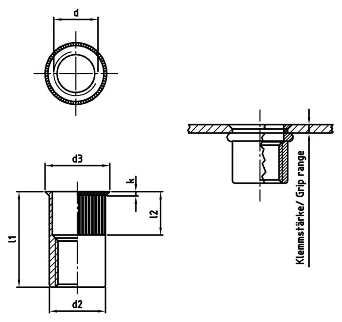 Nit zimtat cu filet interior si cap gol mic deschis - M 3 x 9 mm - 250 buc. - Admira Distribution