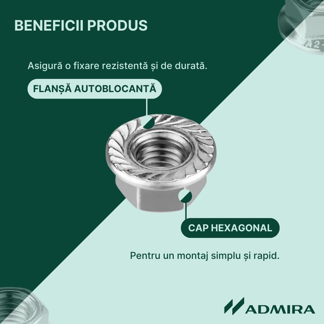100x Piuliță autoblocantă hexagonală cu flansă DIN6923
