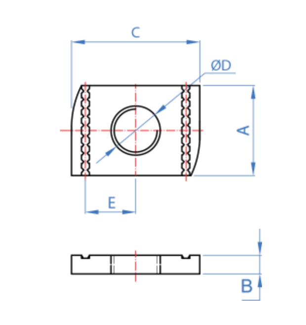100x Piulita dreptunghiulara din otel zincat pentru profil aluminiu 41x41 sau 41x21