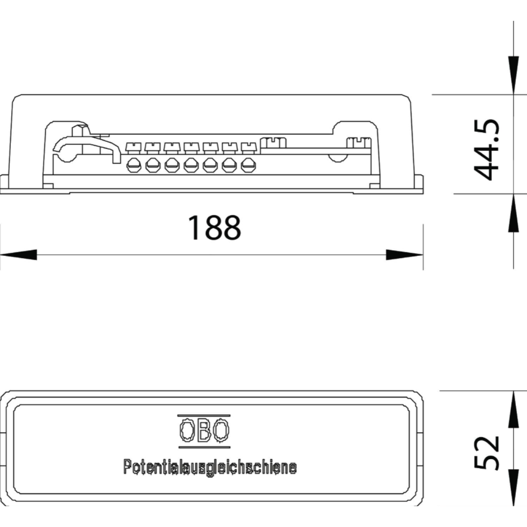 Bara de egalizare potential cu placa suport 1809 188x52x44,5mm OBO Gri