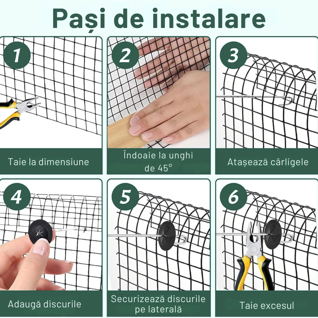 Plasa de protectie panouri fotovoltaice anti pasari, otel zincat 20cm L=30 m cu sistem de fixare inclus