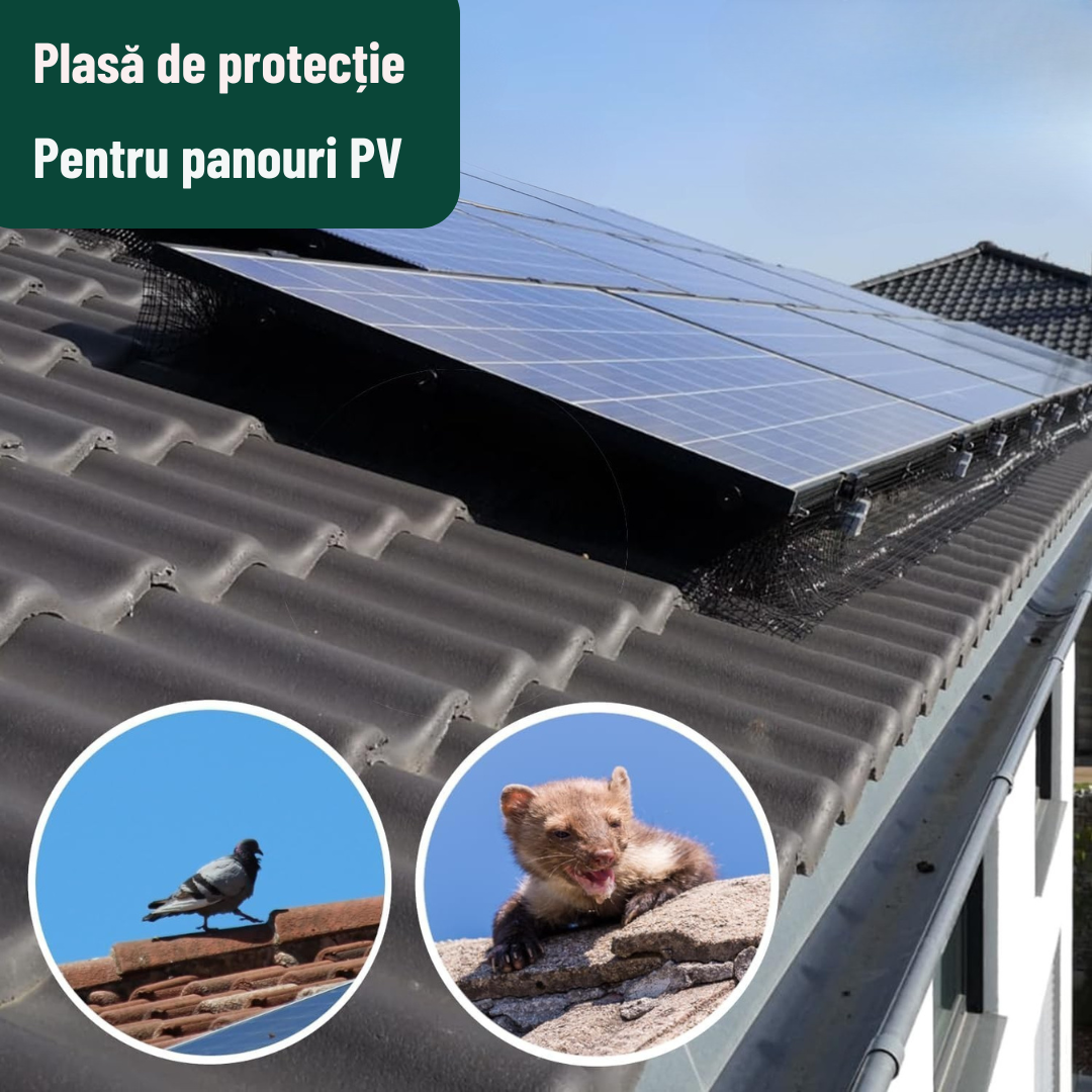 Plasa de protectie panouri fotovoltaice anti pasari, otel zincat 20cm L=30 m cu sistem de fixare inclus