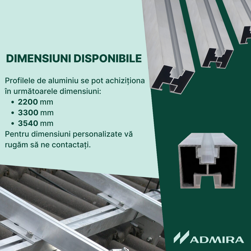 Profil aluminiu tip H 40x40mm pentru suport panou solar fotovoltaic