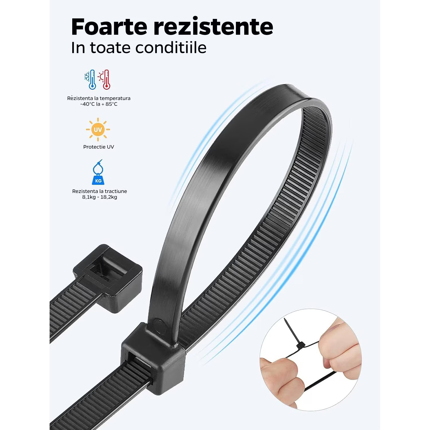 Set 100 Coliere Șoricei Fașete Bride plastic cu rezistență UV