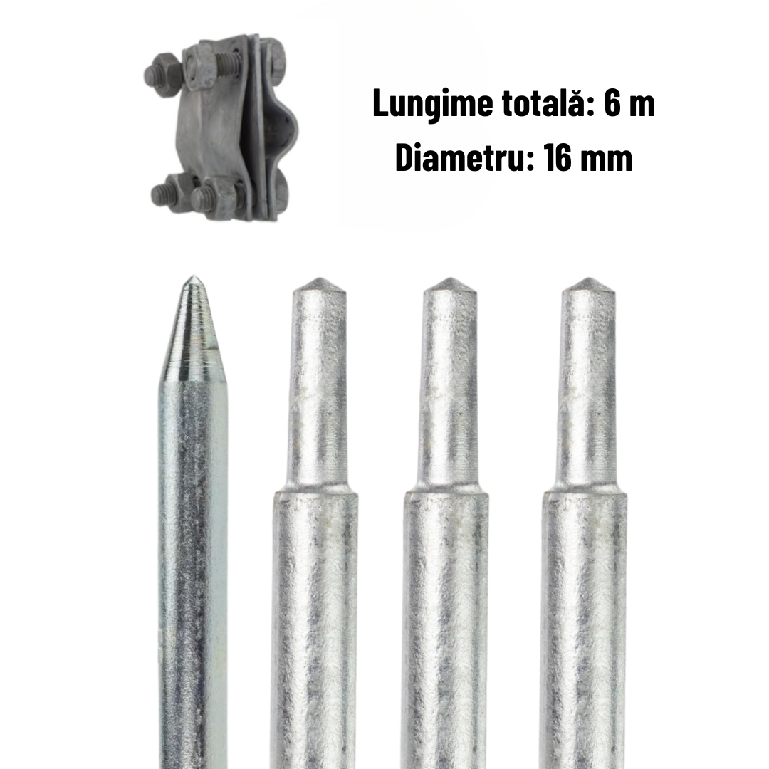 Set electrozi tarusi de impamantare 16x1500 mm + conector platbanda