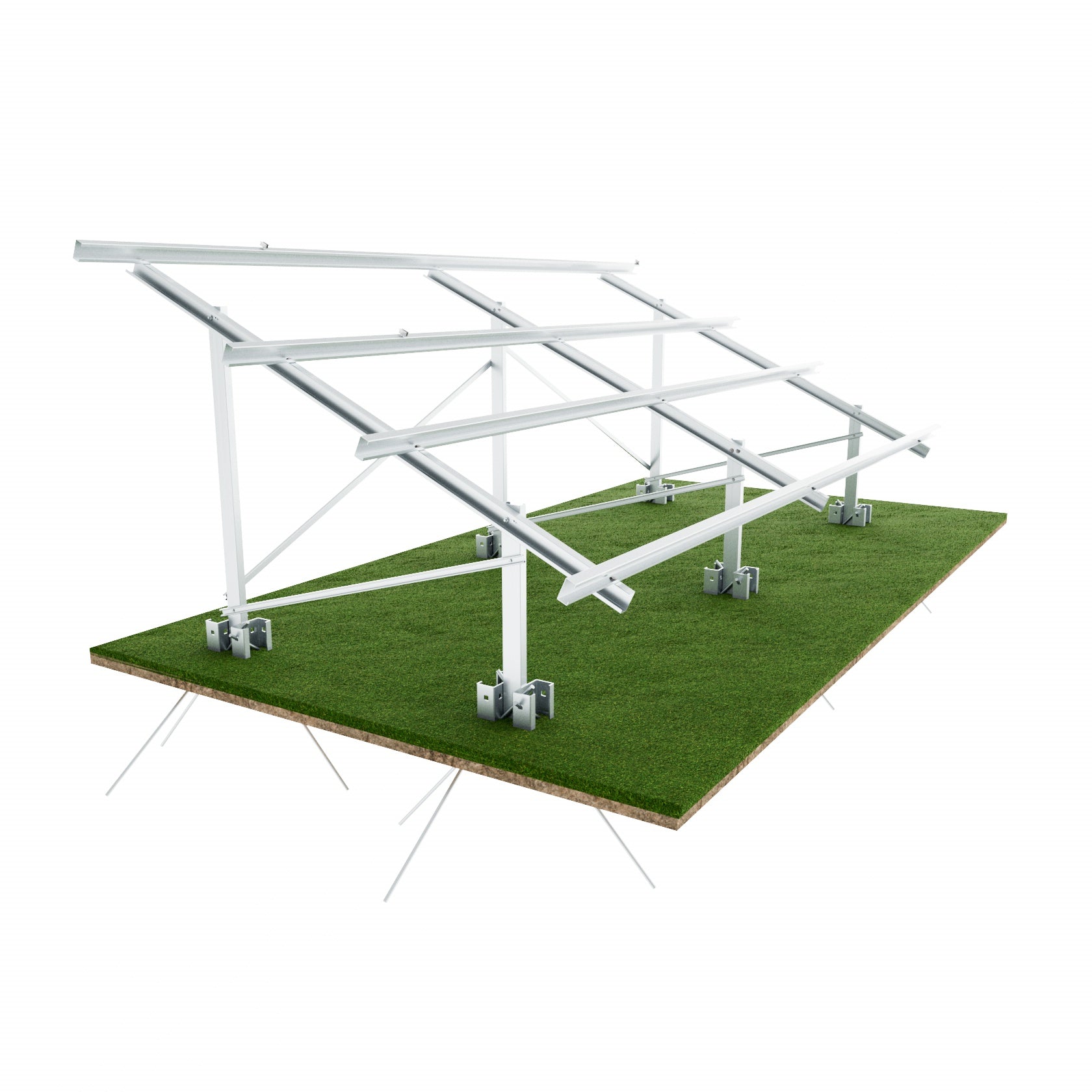 Structura sol MODEL X, cu tarusi oblici, unghi 25°, 10 panouri, material S350GD+Z275