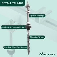 Șurub tip ancora hanger bolt cu filet dublu M10 pentru prindere panou solar fotovoltaic