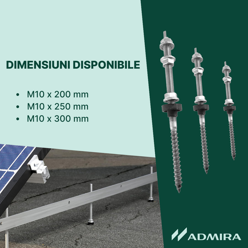 Șurub tip ancora hanger bolt cu filet dublu M10 pentru prindere panou solar fotovoltaic