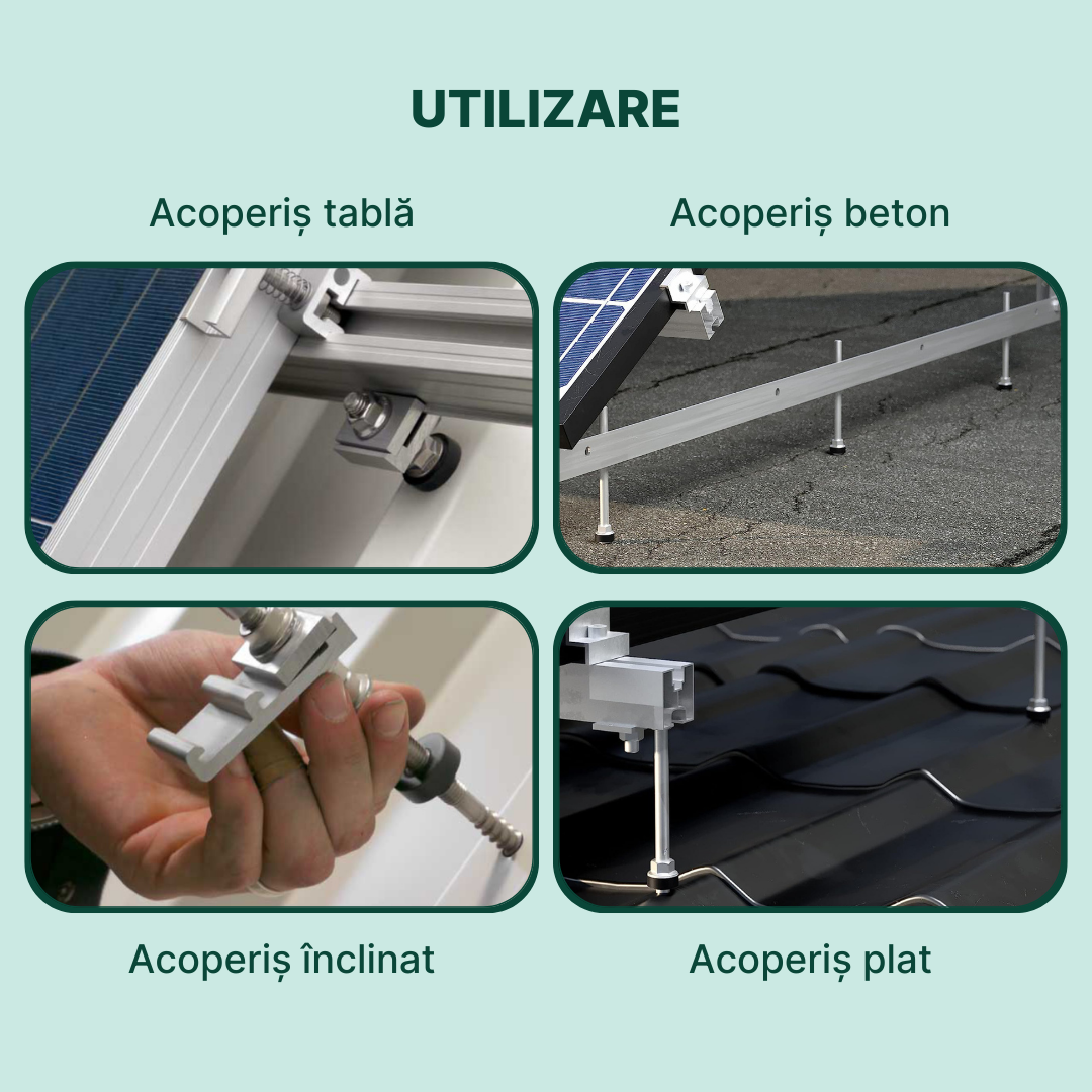 Șurub tip ancora hanger bolt cu filet dublu M10 pentru prindere panou solar fotovoltaic