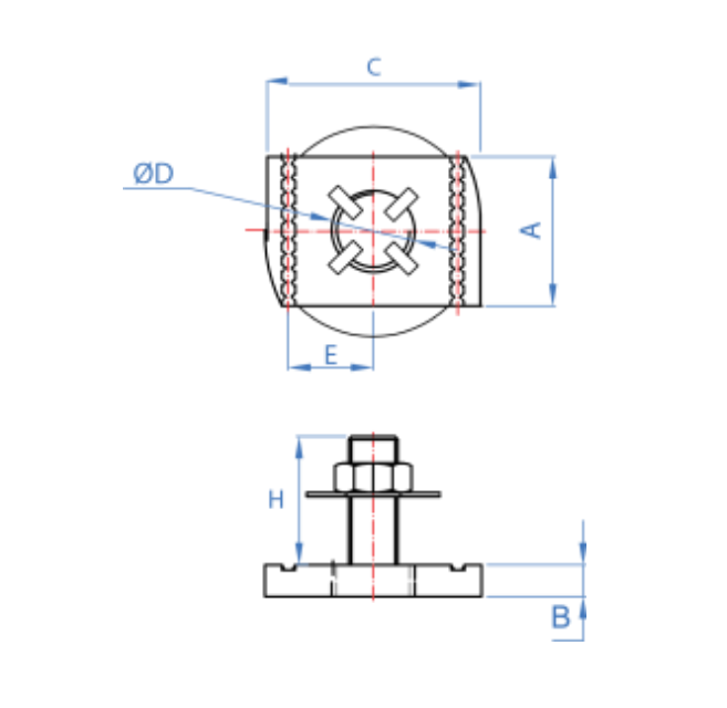 Surub cap T cu piulita si saiba incluse, din otel zincat pentru profil aluminiu 41/41 sau 41/21