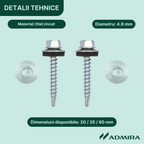 Surub autoforant pt. tigla metalica sau tabla, cap hexagonal, saiba EPDM