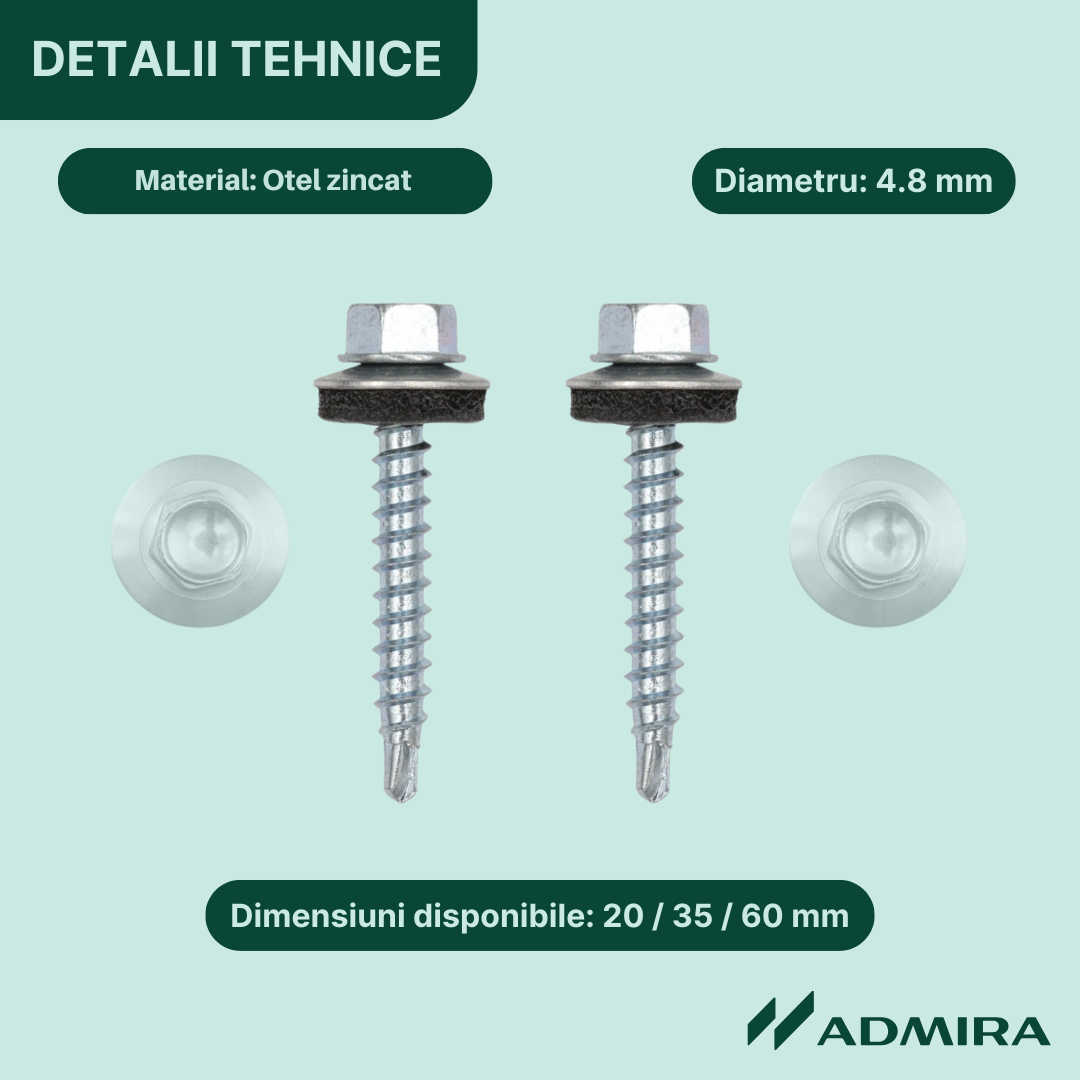Surub autoforant pt. tigla metalica sau tabla, cap hexagonal, saiba EPDM
